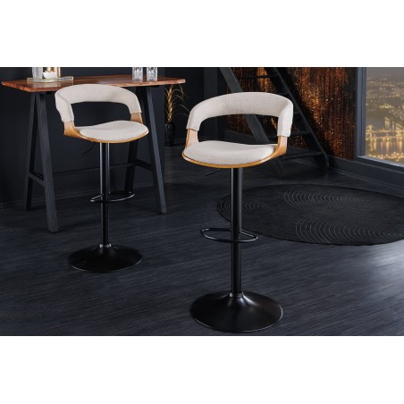 Tabouret de bar MANHATTAN pivotant beige et frêne 64-85cm