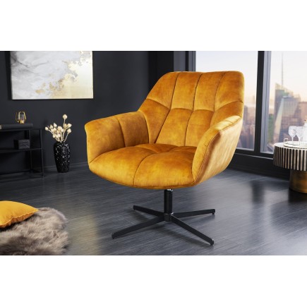 Fauteuil PAPILLON pivotant 360° velours moutarde