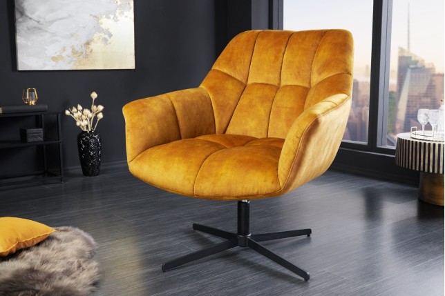 Fauteuil PAPILLON pivotant 360° velours moutarde