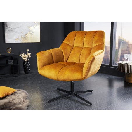 Fauteuil PAPILLON pivotant 360° velours moutarde
