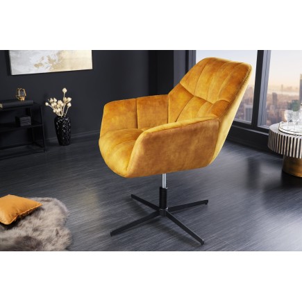 Fauteuil PAPILLON pivotant 360° velours moutarde 2