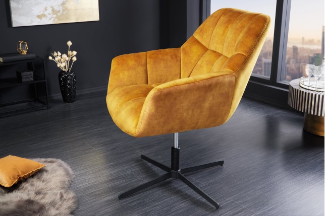 Fauteuil PAPILLON pivotant 360° velours moutarde