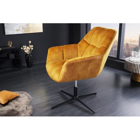 Fauteuil PAPILLON pivotant 360° velours moutarde