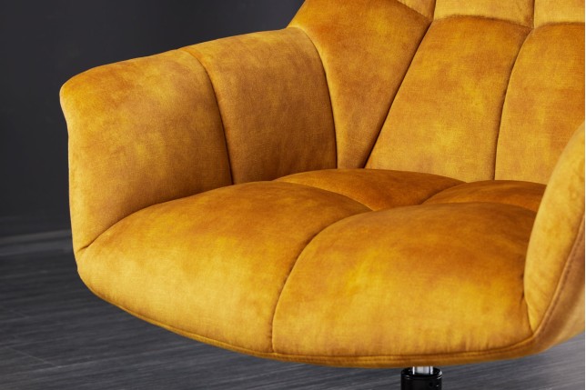 Fauteuil PAPILLON pivotant 360° velours moutarde