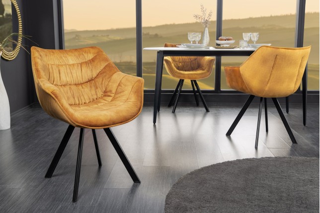 Chaise Dutch Comfort accoudoirs velours moutarde