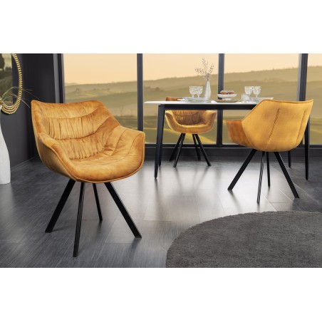 Chaise Dutch Comfort accoudoirs velours moutarde
