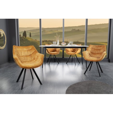 Chaise Dutch Comfort accoudoirs velours moutarde 2