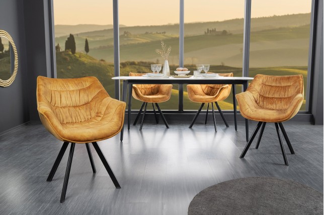 Chaise Dutch Comfort accoudoirs velours moutarde