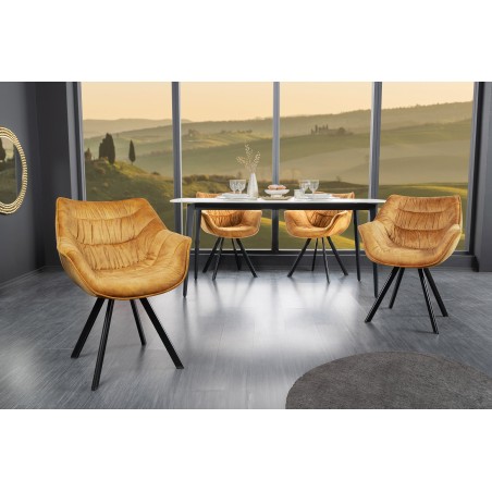 Chaise Dutch Comfort accoudoirs velours moutarde