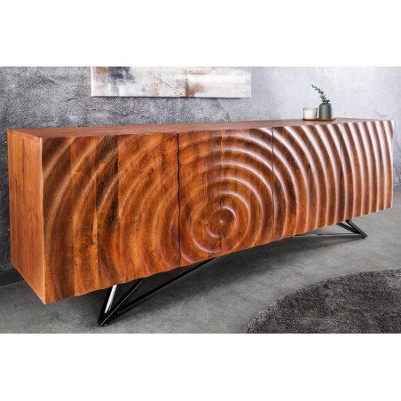 Buffet bas ZEN 180cm - Bois manguier 3D et métal noir