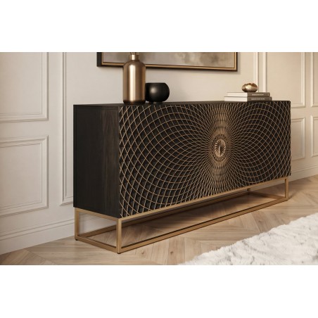 Buffet bas ILLUSION 180cm manguier 3D noir et doré