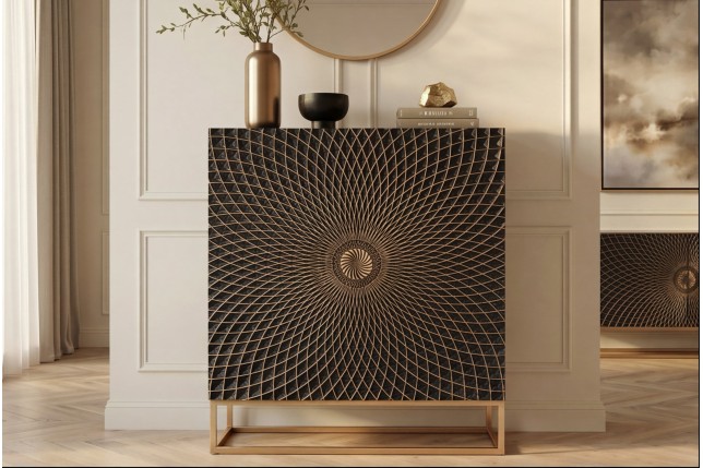 Highboard ILLUSION 120cm - Buffet haut manguier et noir