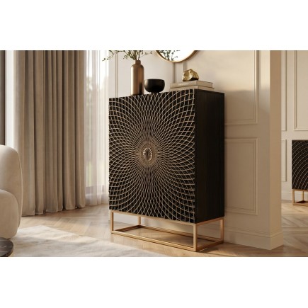 Highboard ILLUSION 120cm - Buffet haut manguier et noir 2