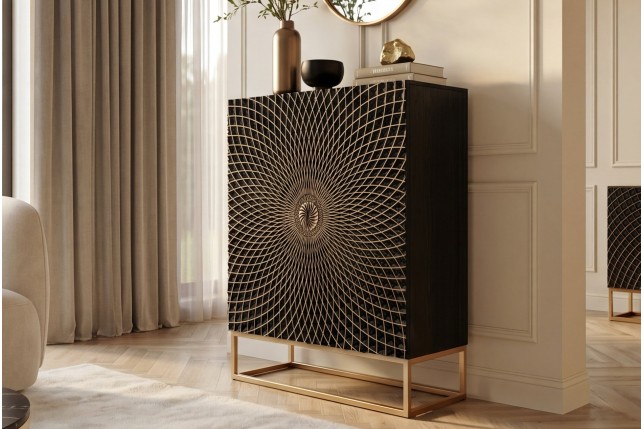 Highboard ILLUSION 120cm - Buffet haut manguier et noir