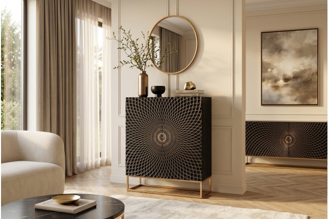 Highboard ILLUSION 120cm - Buffet haut manguier et noir