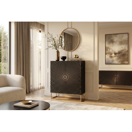 Highboard ILLUSION 120cm - Buffet haut manguier et noir