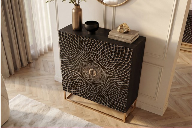 Highboard ILLUSION 120cm - Buffet haut manguier et noir