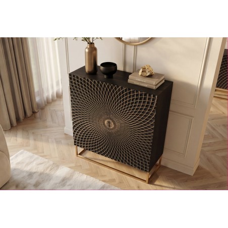 Highboard ILLUSION 120cm - Buffet haut manguier et noir