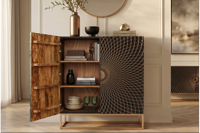 Highboard ILLUSION 120cm - Buffet haut manguier et noir