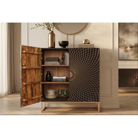 Highboard ILLUSION 120cm - Buffet haut manguier et noir
