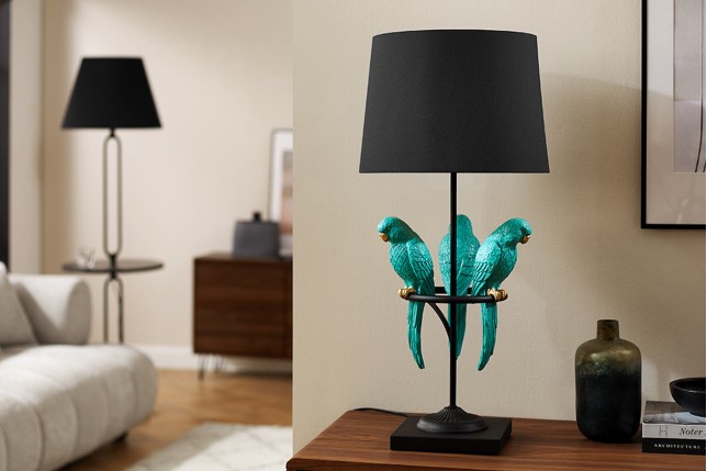 Lampe de table WILDLIFE 75cm perroquets - Polyrésine & marbre