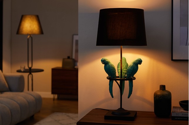 Lampe de table WILDLIFE 75cm perroquets - Polyrésine & marbre