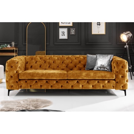 Canapé Chesterfield MODERN BAROCK 240cm 3 places velours jaune moutarde 2