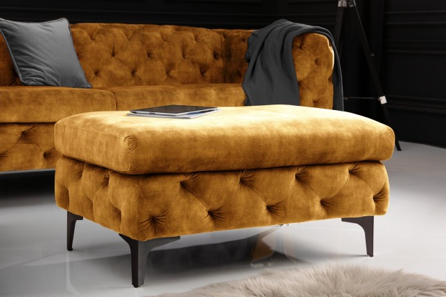 Tabouret Chesterfield Velours Jaune Moutarde - Modern Barock