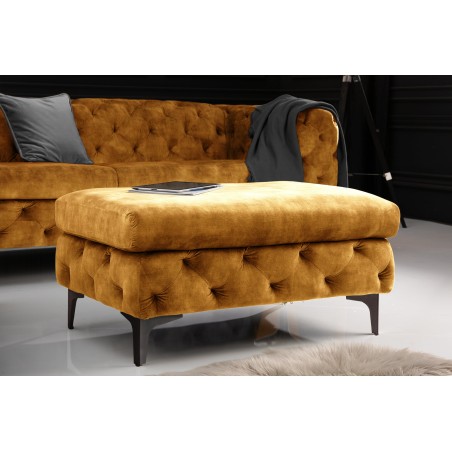 Tabouret Chesterfield Velours Jaune Moutarde - Modern Barock