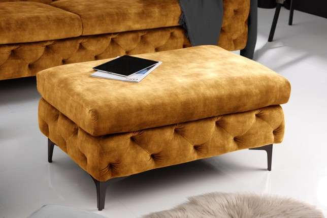 Tabouret Chesterfield Velours Jaune Moutarde - Modern Barock