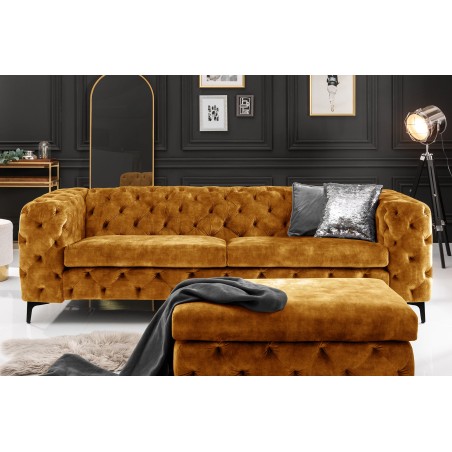 Tabouret Chesterfield Velours Jaune Moutarde - Modern Barock