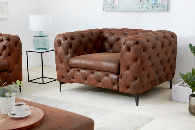 Fauteuil Chesterfield Modern Barock microfibre brun