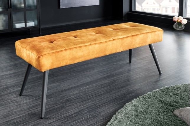 Banc BOUTIQUE 100cm velours jaune moutarde