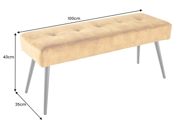 Banc BOUTIQUE 100cm velours jaune moutarde