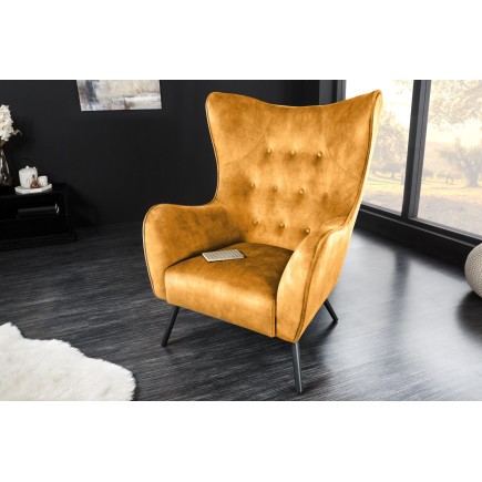 Fauteuil AMSTERDAM velours moutarde pieds métal noir