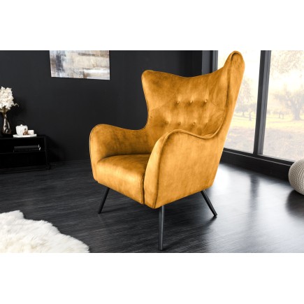 Fauteuil AMSTERDAM velours moutarde pieds métal noir 2