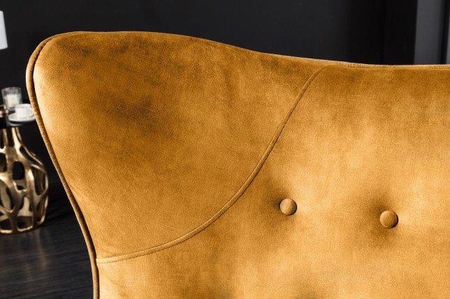 Fauteuil AMSTERDAM velours moutarde pieds métal noir