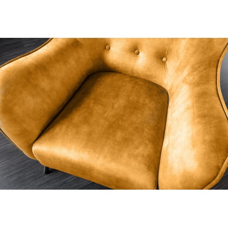 Fauteuil AMSTERDAM velours moutarde pieds métal noir