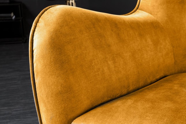 Fauteuil AMSTERDAM velours moutarde pieds métal noir