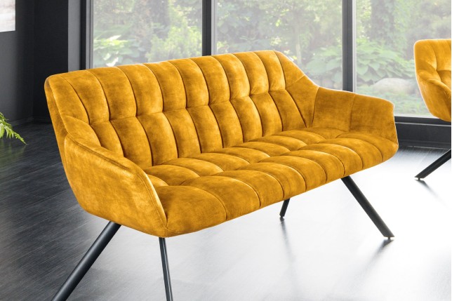 Banc PAPILLON 165cm velours jaune moutarde