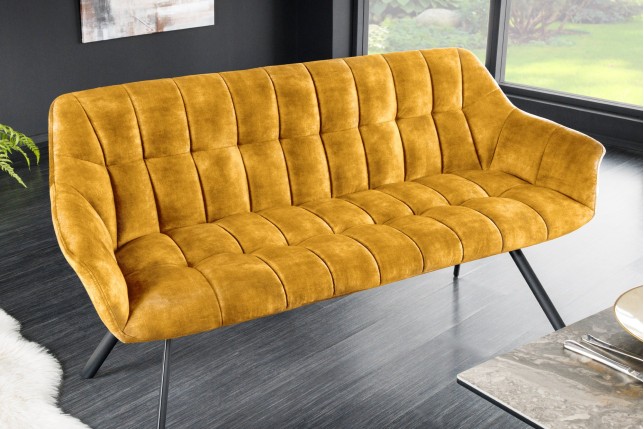 Banc PAPILLON 165cm velours jaune moutarde