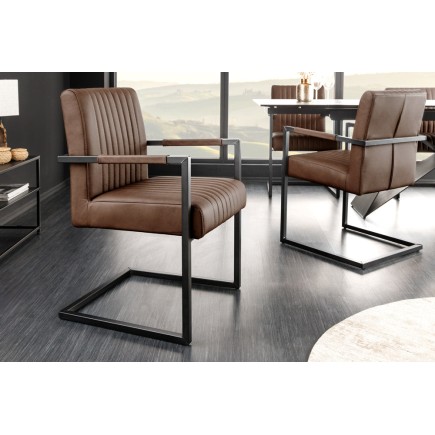 Chaise cantilever BIG ASTON cuir vintage brun & métal noir