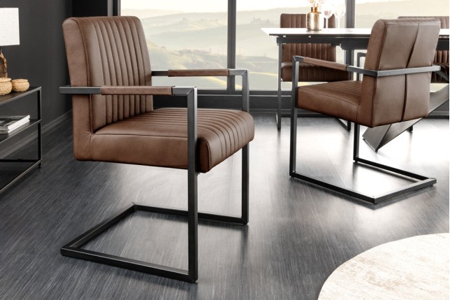 Chaise cantilever BIG ASTON cuir vintage brun & métal noir