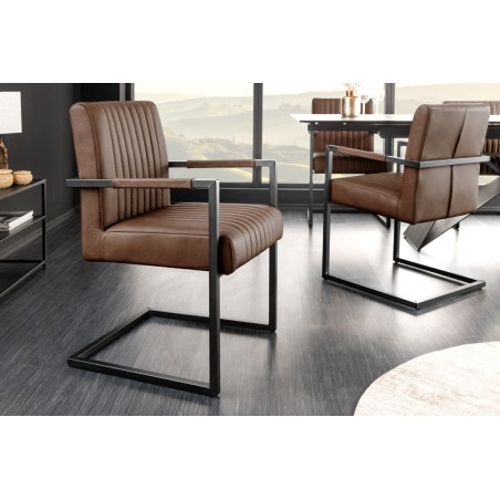 Chaise cantilever BIG ASTON cuir vintage brun & métal noir