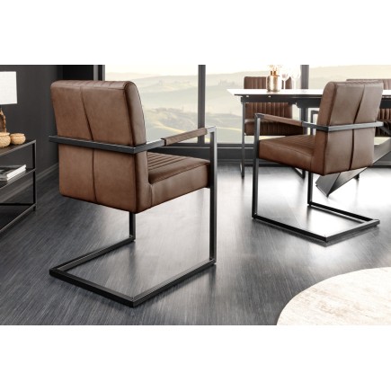 Chaise cantilever BIG ASTON cuir vintage brun & métal noir 2