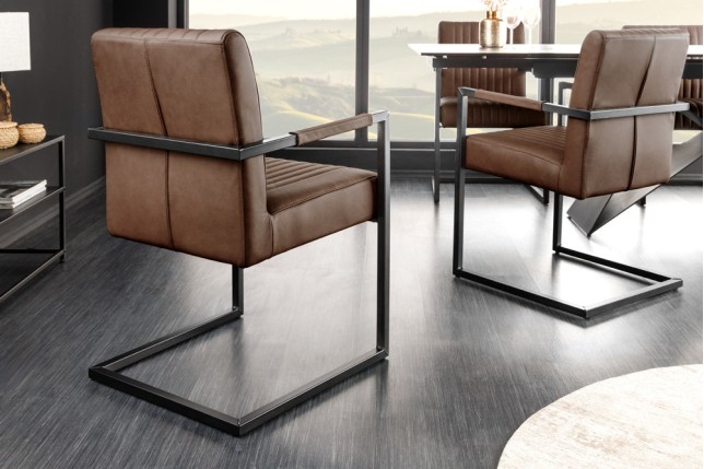 Chaise cantilever BIG ASTON cuir vintage brun & métal noir