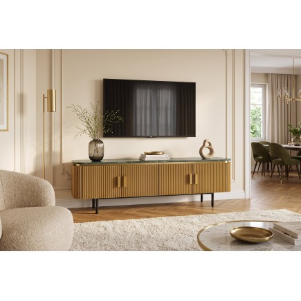 Meuble TV VENEZIANO 160cm manguier et marbre vert