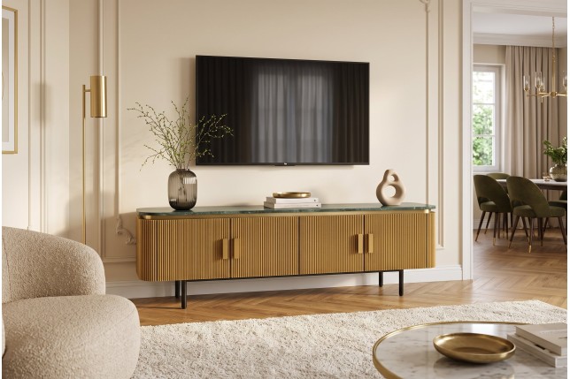 Meuble TV VENEZIANO 160cm manguier et marbre vert
