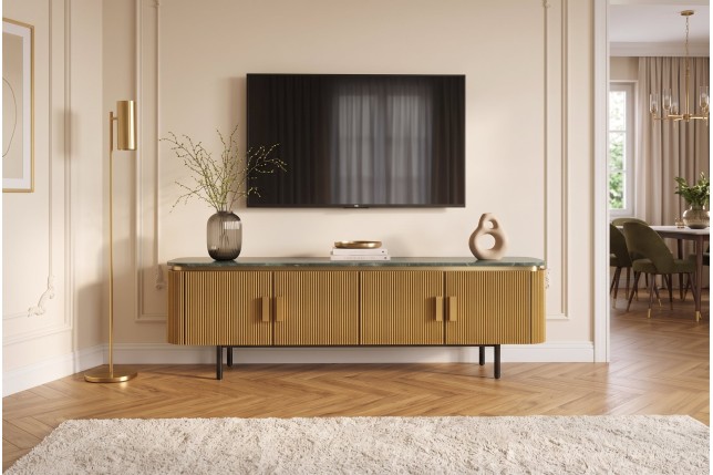 Meuble TV VENEZIANO 160cm manguier et marbre vert