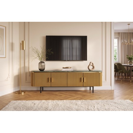 Meuble TV VENEZIANO 160cm manguier et marbre vert